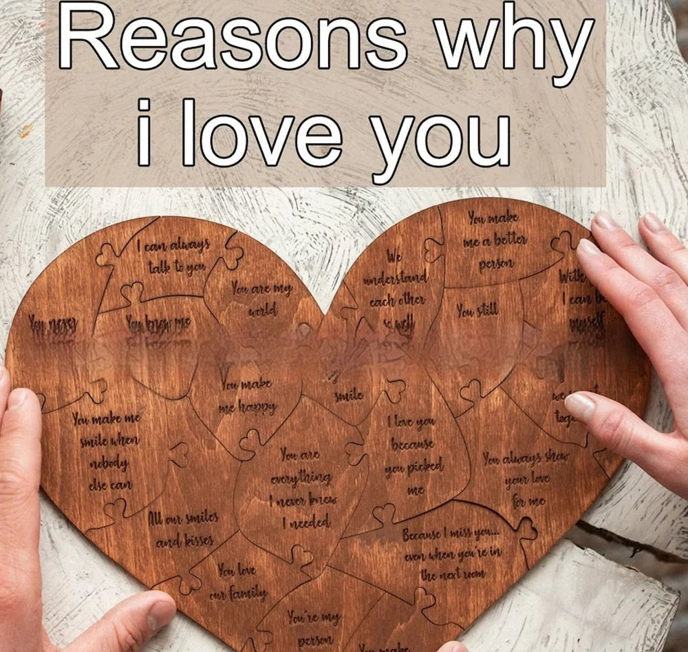 Wooden heart puzzle with love messages for romantic occasions