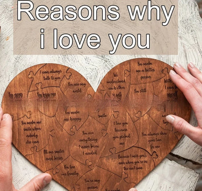 Wooden heart puzzle with love messages for romantic occasions