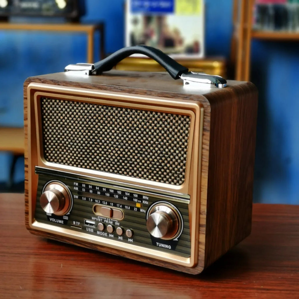 Radio Bluetooth speaker with pure wooden case, FM AM SW3 bands, USB TF slot, solar charging jack, mixed colour