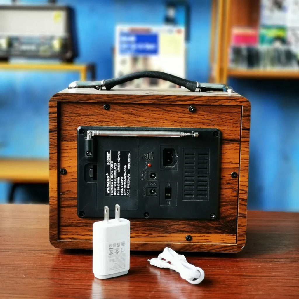 Radio Bluetooth speaker with pure wooden case, FM AM SW3 bands, USB TF slot, solar charging jack, mixed colour