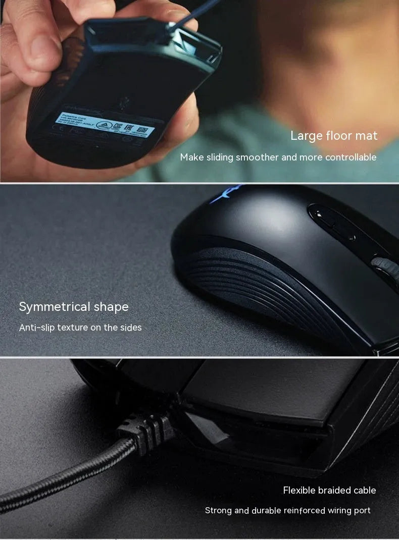 HyperX Pulsefire Core wired RGB gaming mouse in black and pink colour options on a desk.