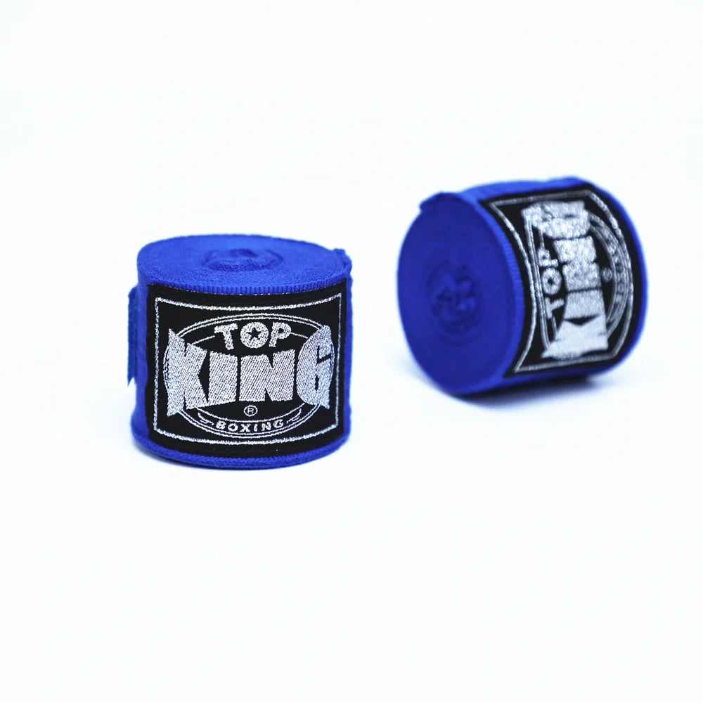 Two 5-metre boxing hand wraps in different colours showing elastic cotton construction