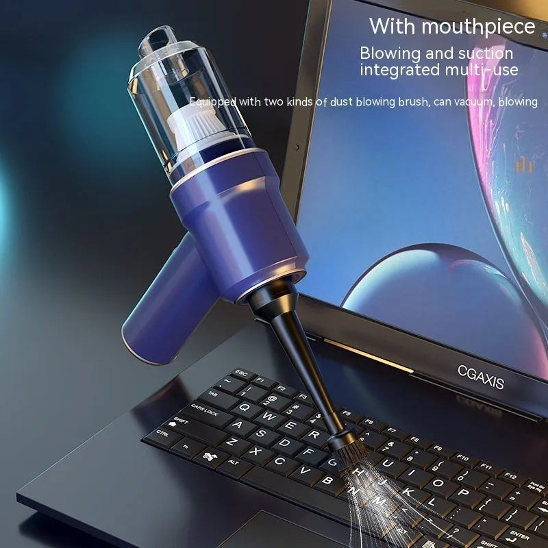 Handheld wireless car mini rechargeable vacuum cleaner with inflation and lighting in blue standard edition