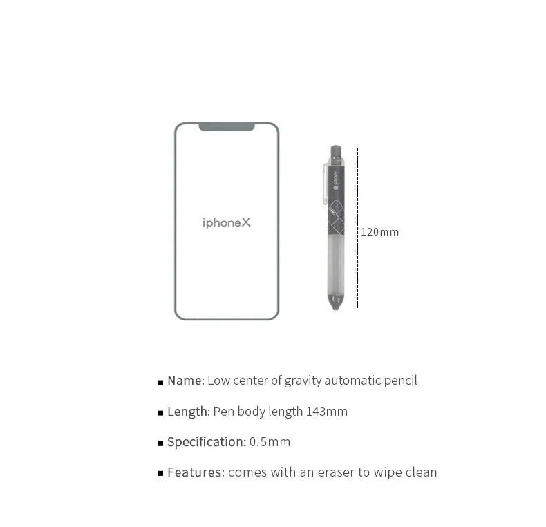 Black and white 0.5mm mechanical pencils with a soft grip section and push-button top.