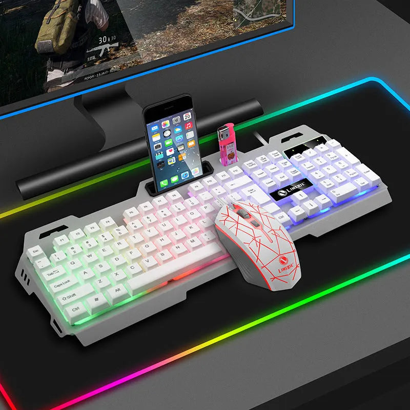 Limei gaming keyboard and mouse set with luminous keys in black or white options