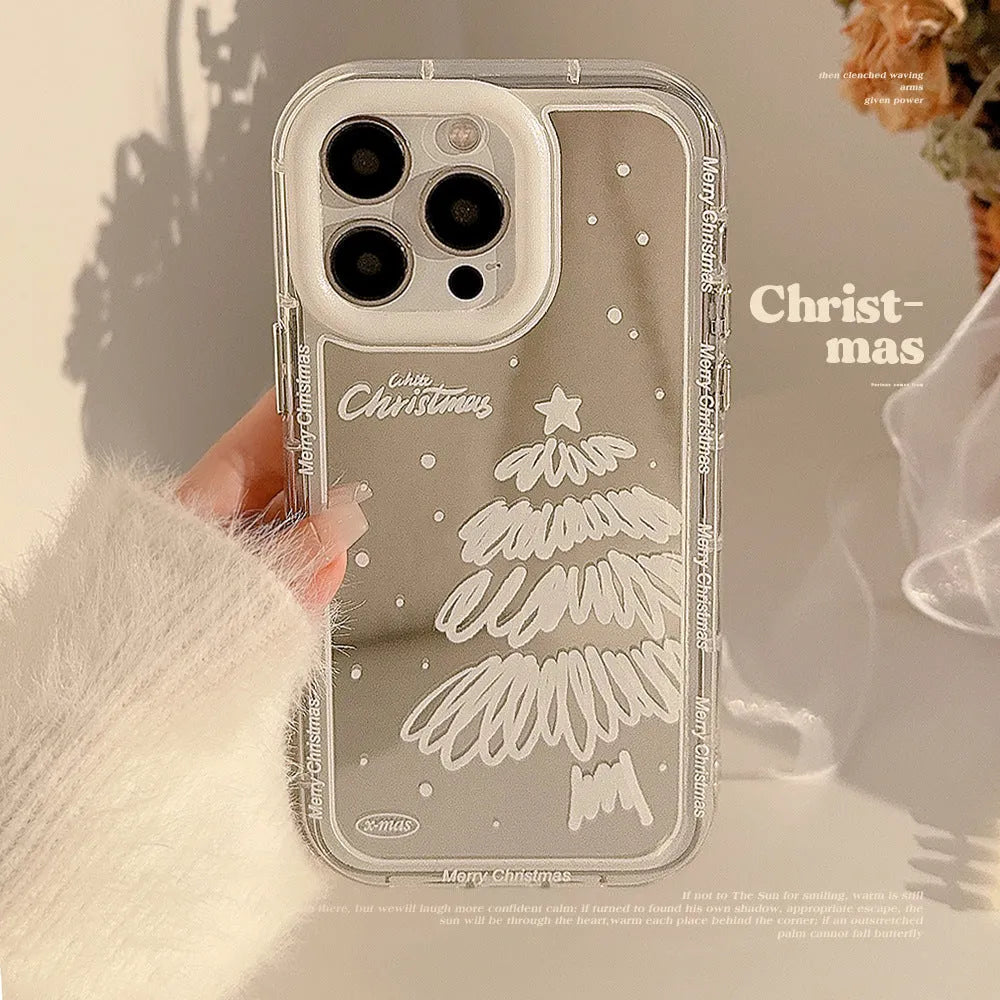 Mirror snow white Christmas tree painted TPU hard phone case for Apple iPhone models