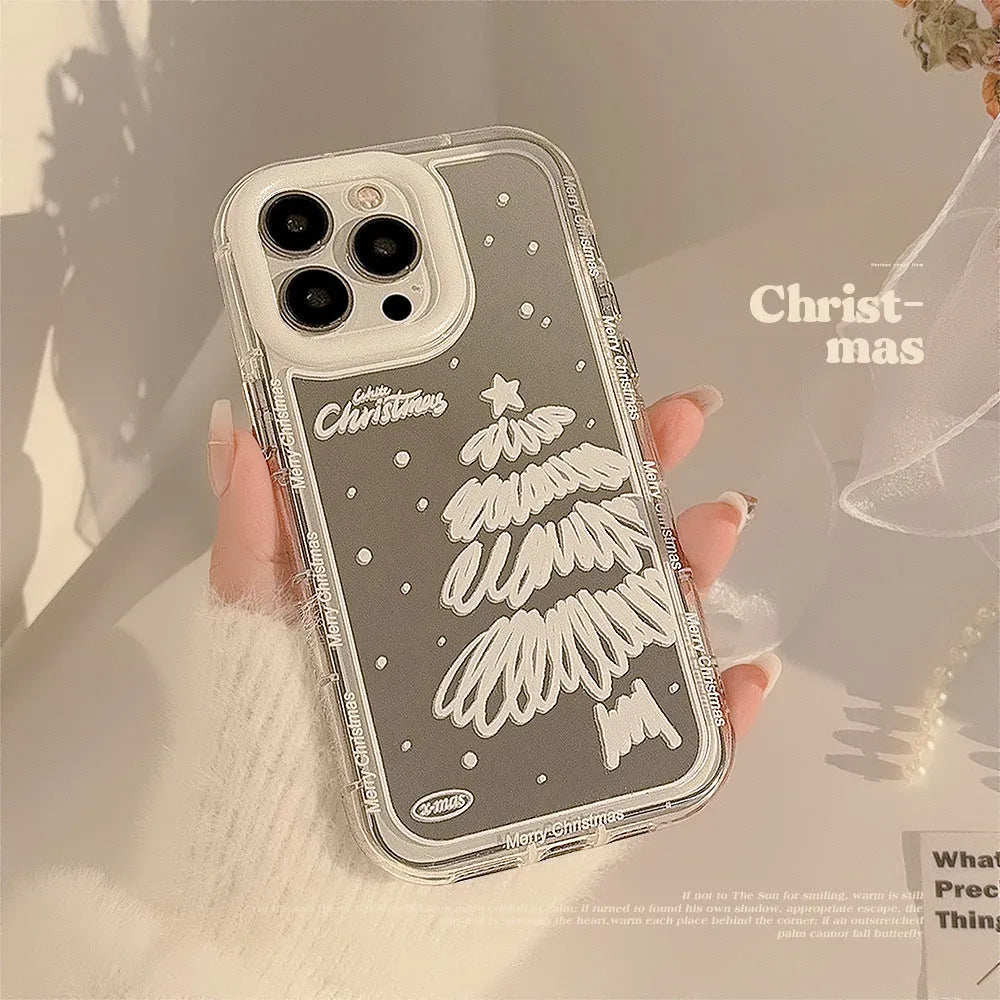 Mirror snow white Christmas tree painted TPU hard phone case for Apple iPhone models