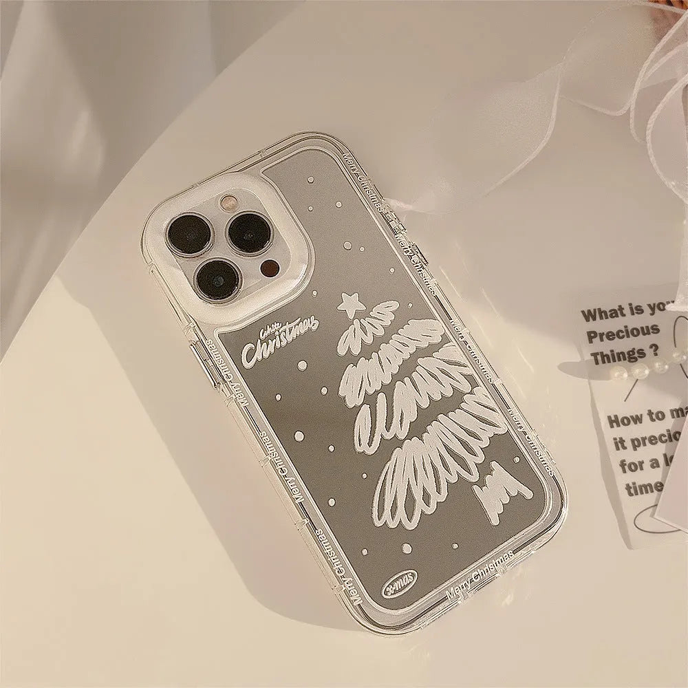 Mirror snow white Christmas tree painted TPU hard phone case for Apple iPhone models
