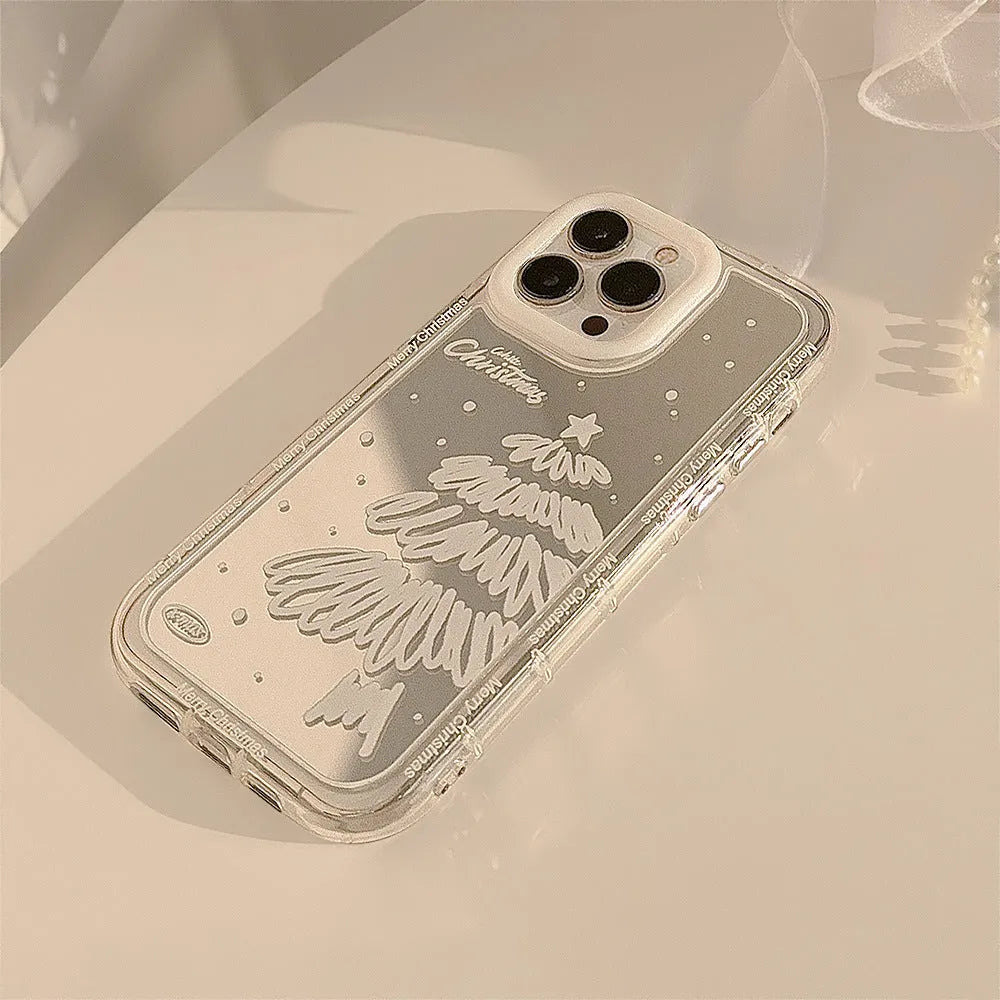 Mirror snow white Christmas tree painted TPU hard phone case for Apple iPhone models