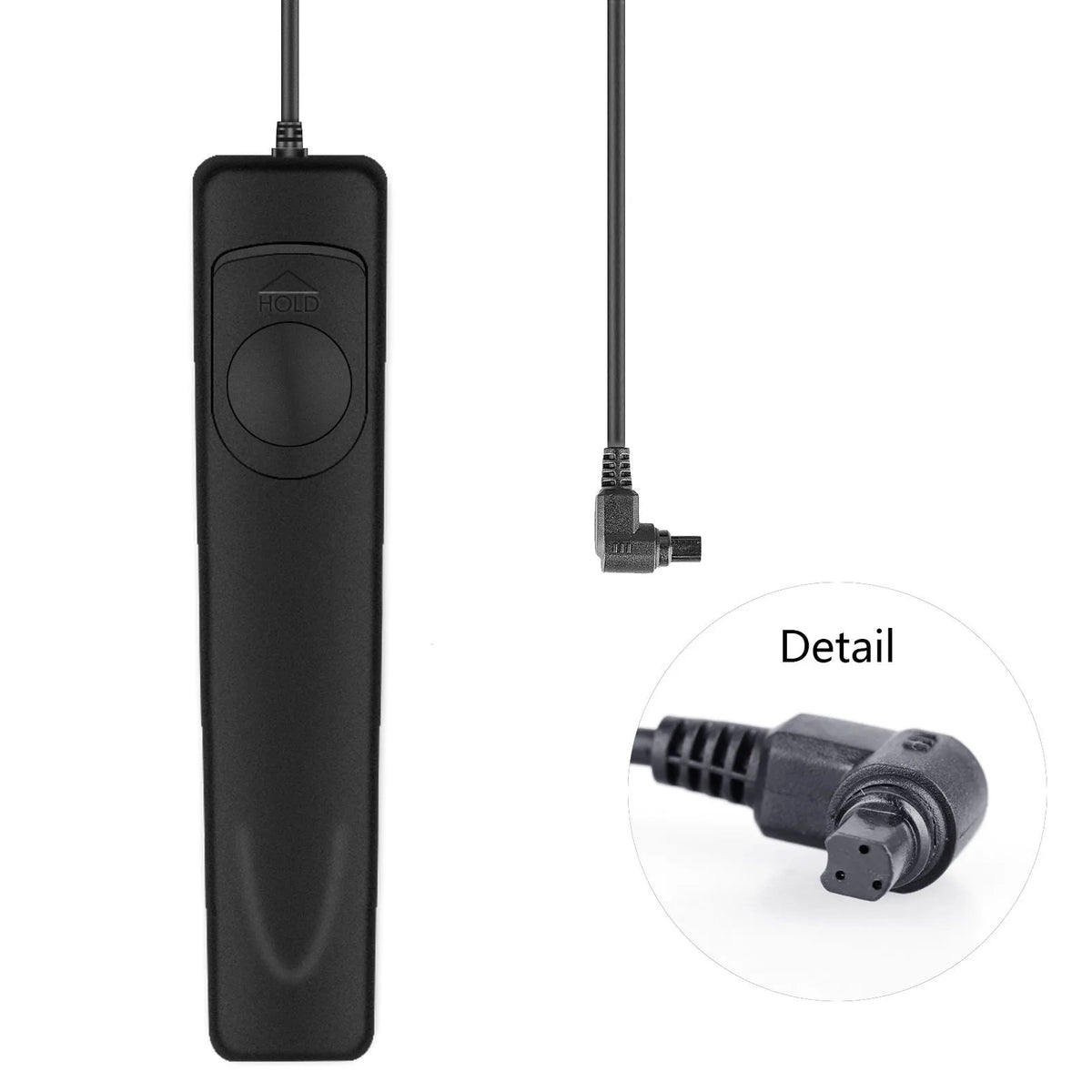 Black plastic wired remote shutter release cable for Canon EOS cameras with copper wire