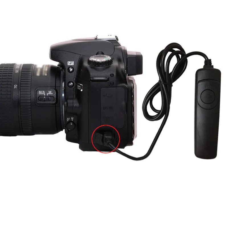 Black plastic wired remote shutter release cable for Canon EOS cameras with copper wire