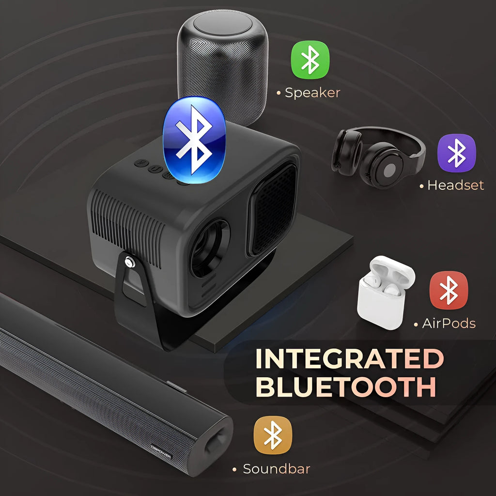 Black HD portable projector with Android software and remote control