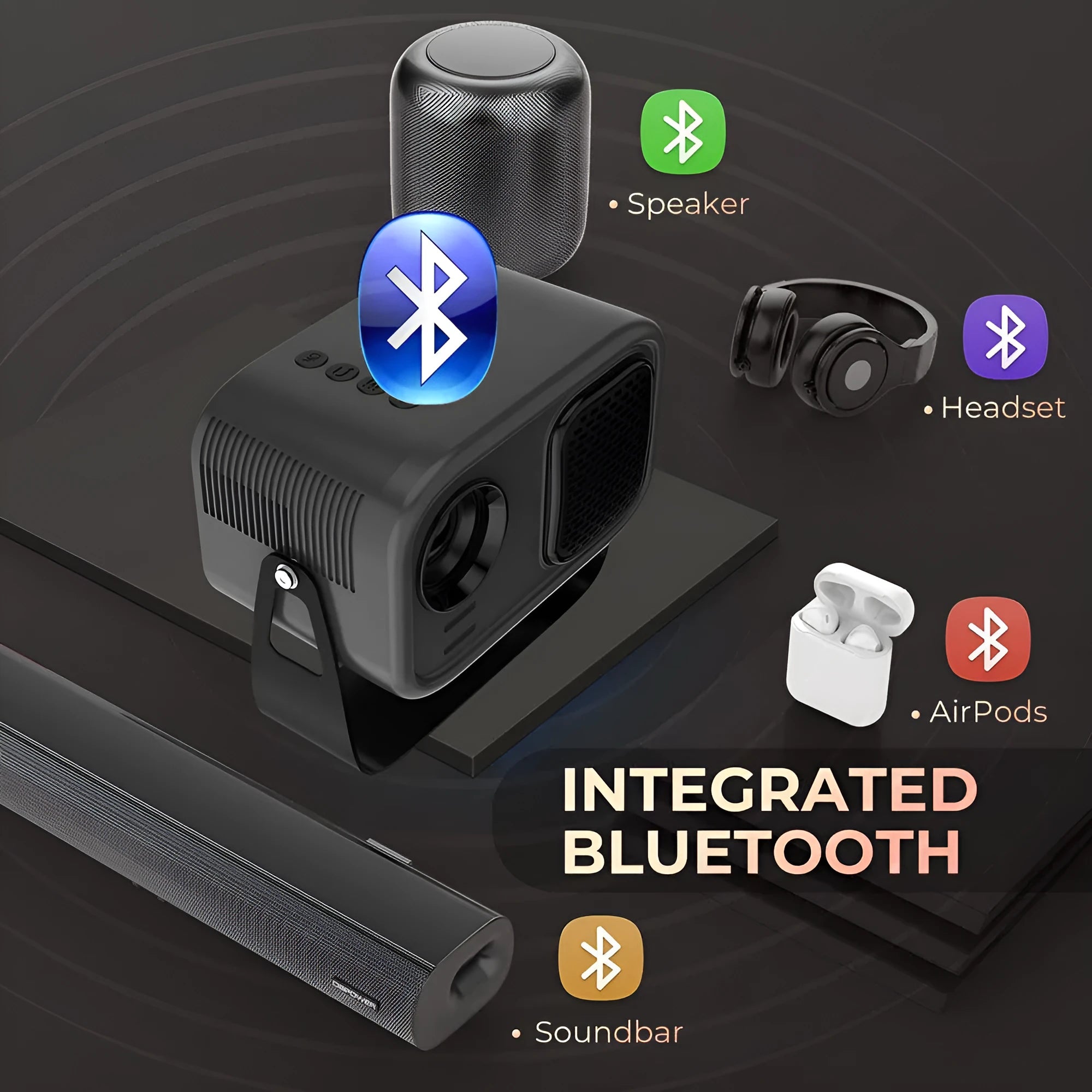 Black HD portable projector with Android software and remote control