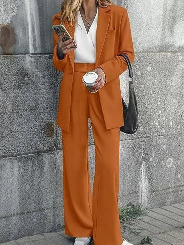 Women's casual solid colour coat trousers suit in polyester, available in multiple colours and sizes