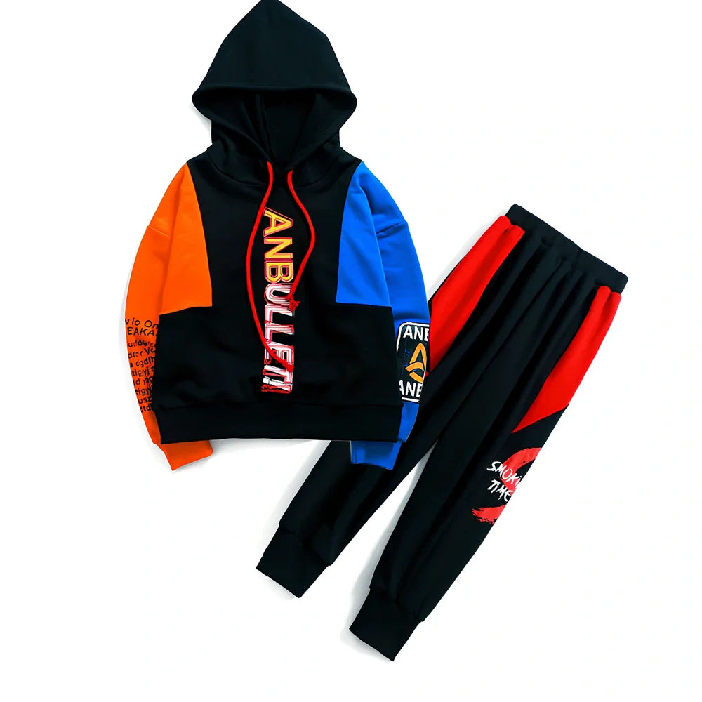 Boys' Korean-style two-piece spring suit in gules red or yellow, 95% cotton with long sleeves and fixed hood, sizes 110-180 yards for 100-170cm heights