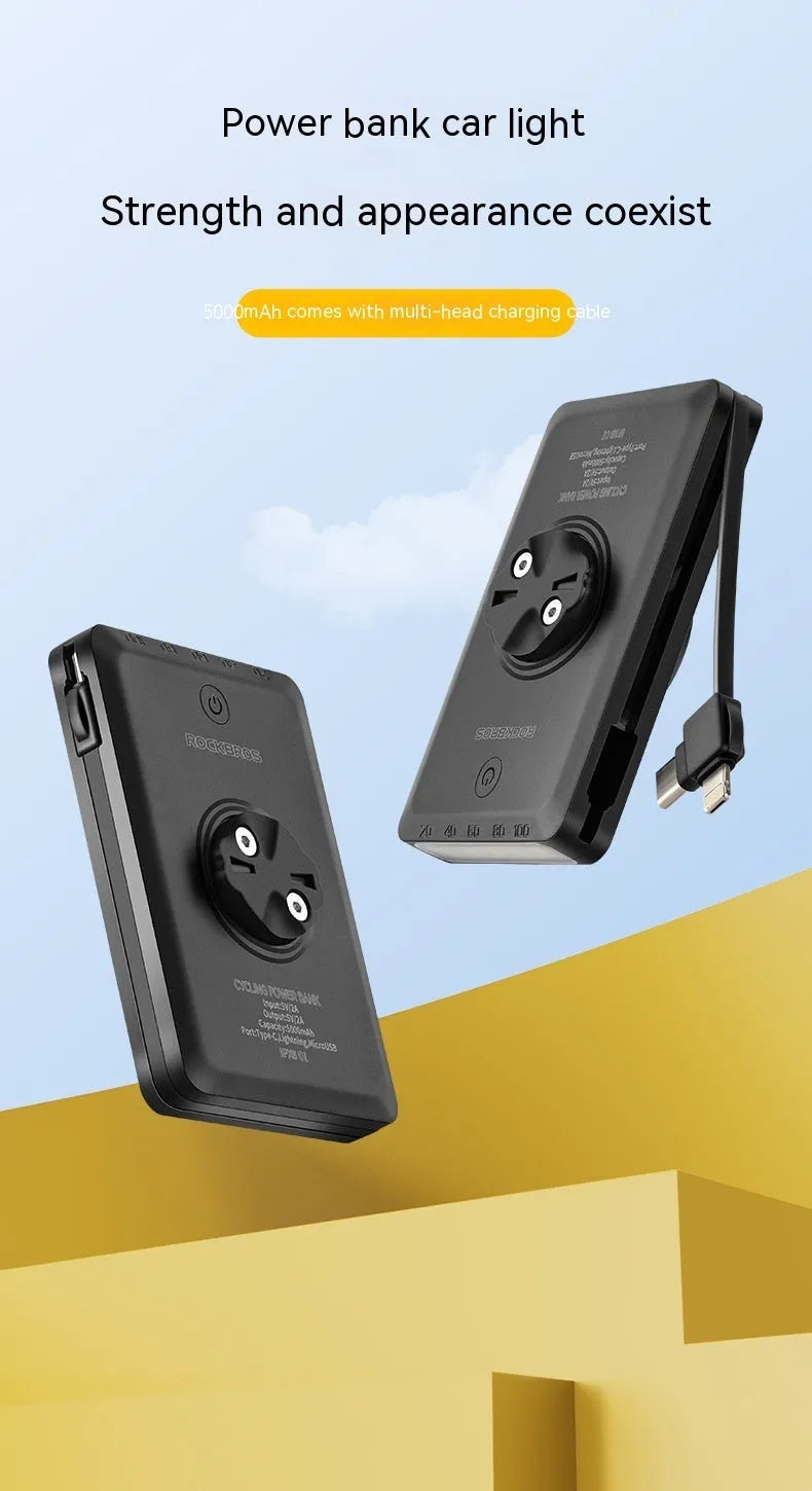 Bicycle light power bank 5000mAh with built-in cable for charging and illumination