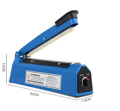 Manual heat sealing machine in blue for sealing plastic and foil bags