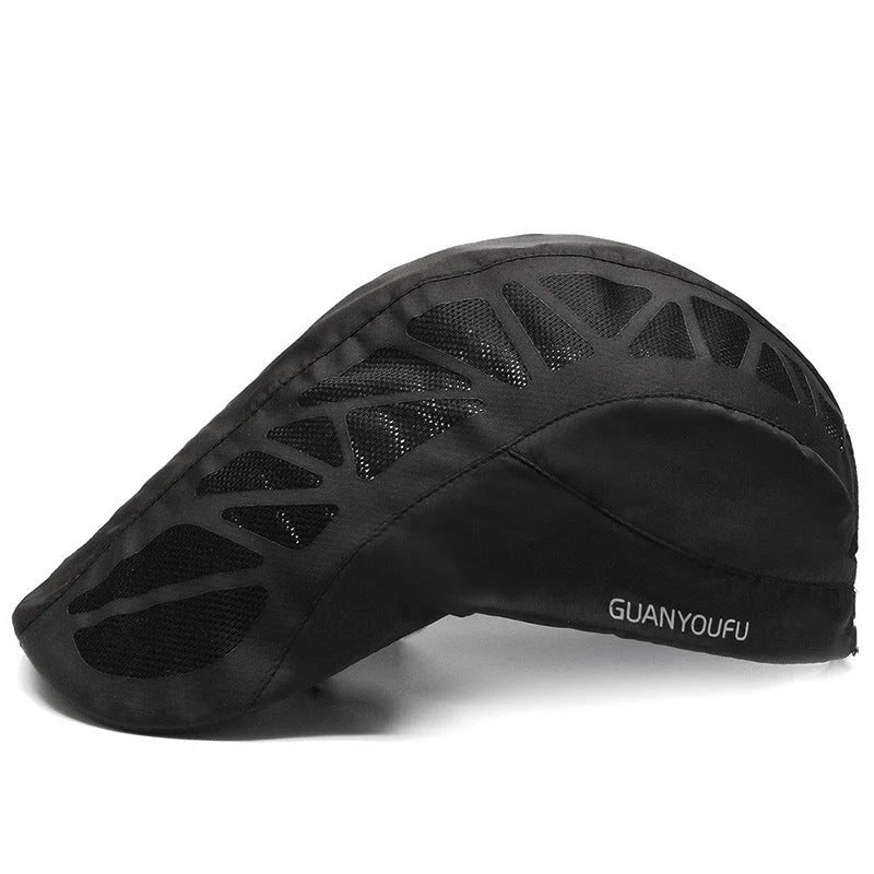 Breathable mesh beret hat in black, gray, dark gray, and navy blue with adjustable fit