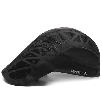 Breathable mesh beret hat in black, gray, dark gray, and navy blue with adjustable fit