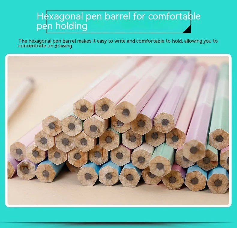 Basswood hexagonal thermal transfer pencil showing six-angle shape and wood grain texture