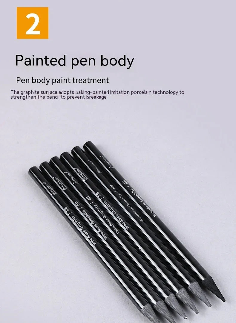Set of graphite and carbonized drawing pencils with wooden barrels on suction card packaging