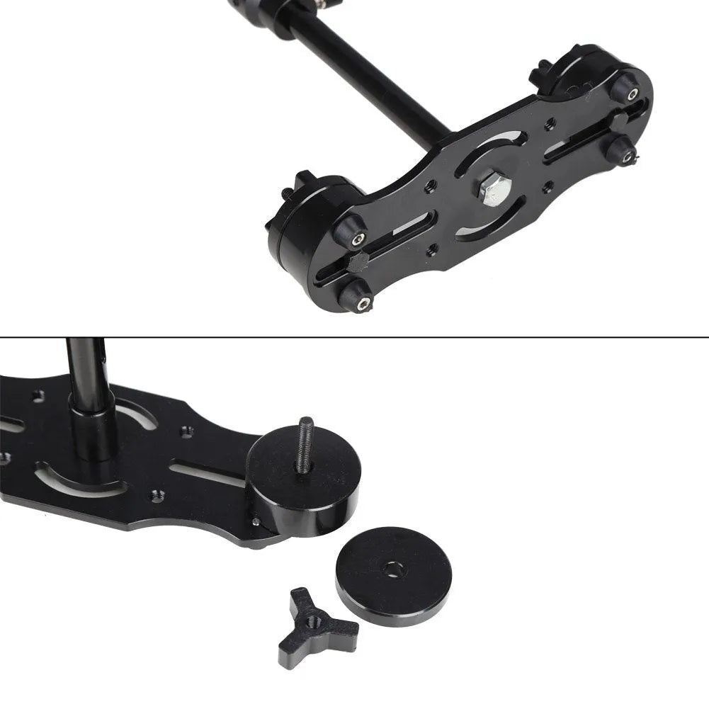 Black aluminium S40 and S60 handheld camera stabilisers with adjustable height and grip.