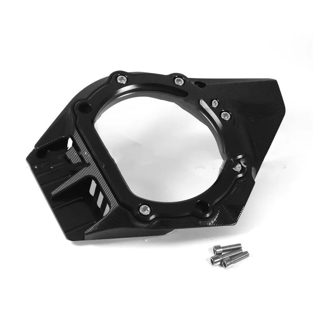 Vespa Primavera aftermarket clutch intake cover shown in one of five colour options: black, silver, titanium, red, or titanium gold.