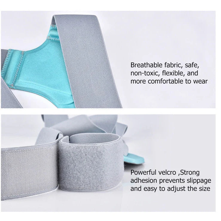 Children's and adult back correction belt made from polyester cloth with latex covering, featuring polyethylene sandwich Velcro and elastic band to reduce back pain risk and improve posture by pulling shoulders and straightening spine.