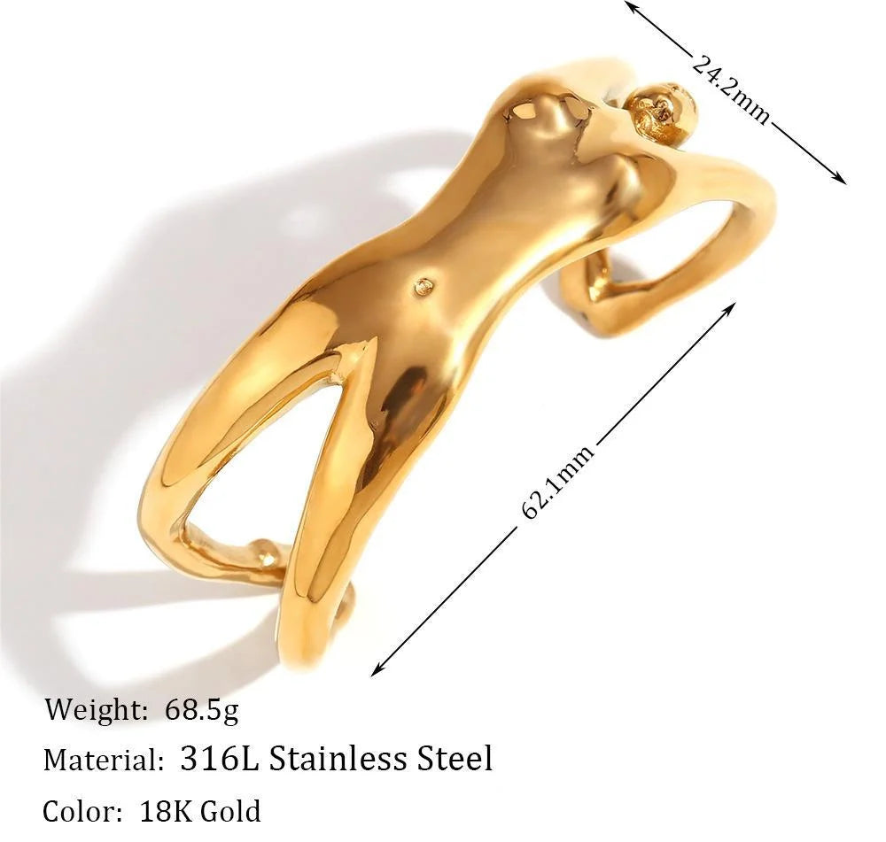 Gold plated stainless steel bracelet with creative female body design