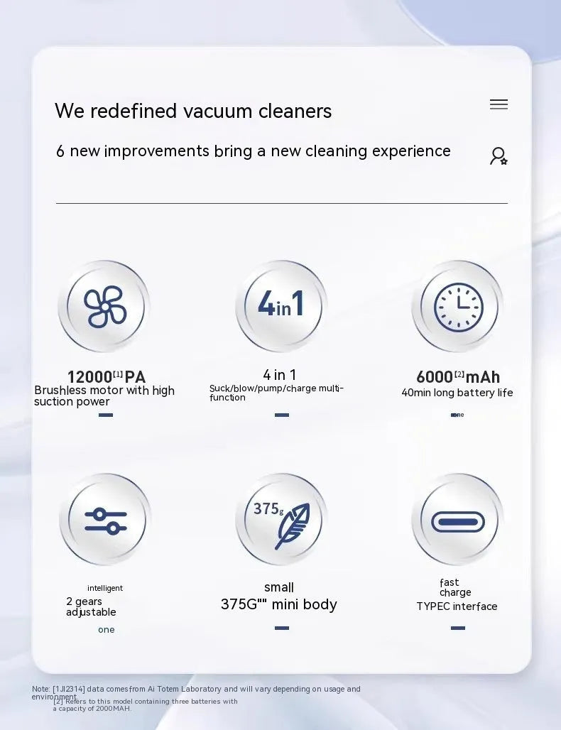 Handheld car vacuum cleaner in space gray with strong suction nozzle for vehicle interior cleaning
