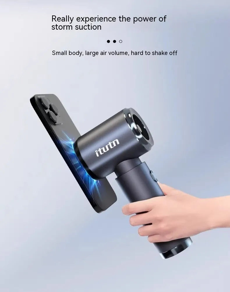 Handheld car vacuum cleaner in space gray with strong suction nozzle for vehicle interior cleaning