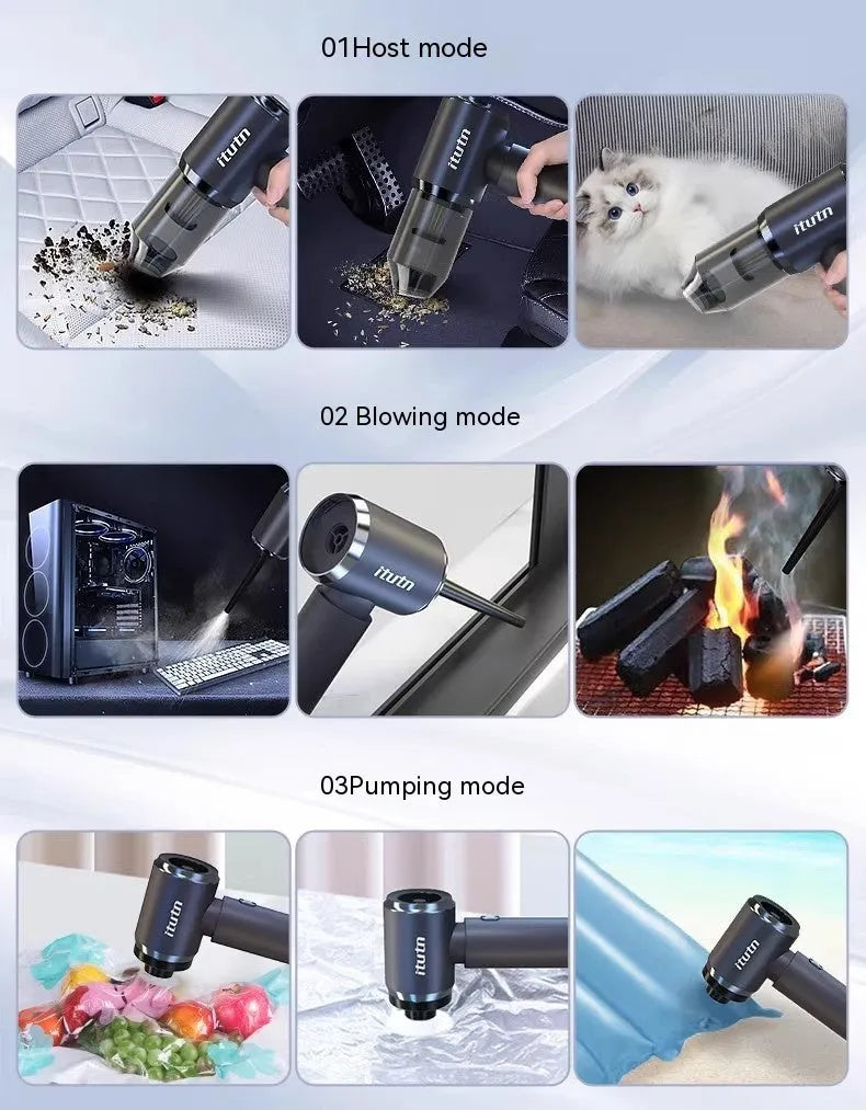 Handheld car vacuum cleaner in space gray with strong suction nozzle for vehicle interior cleaning