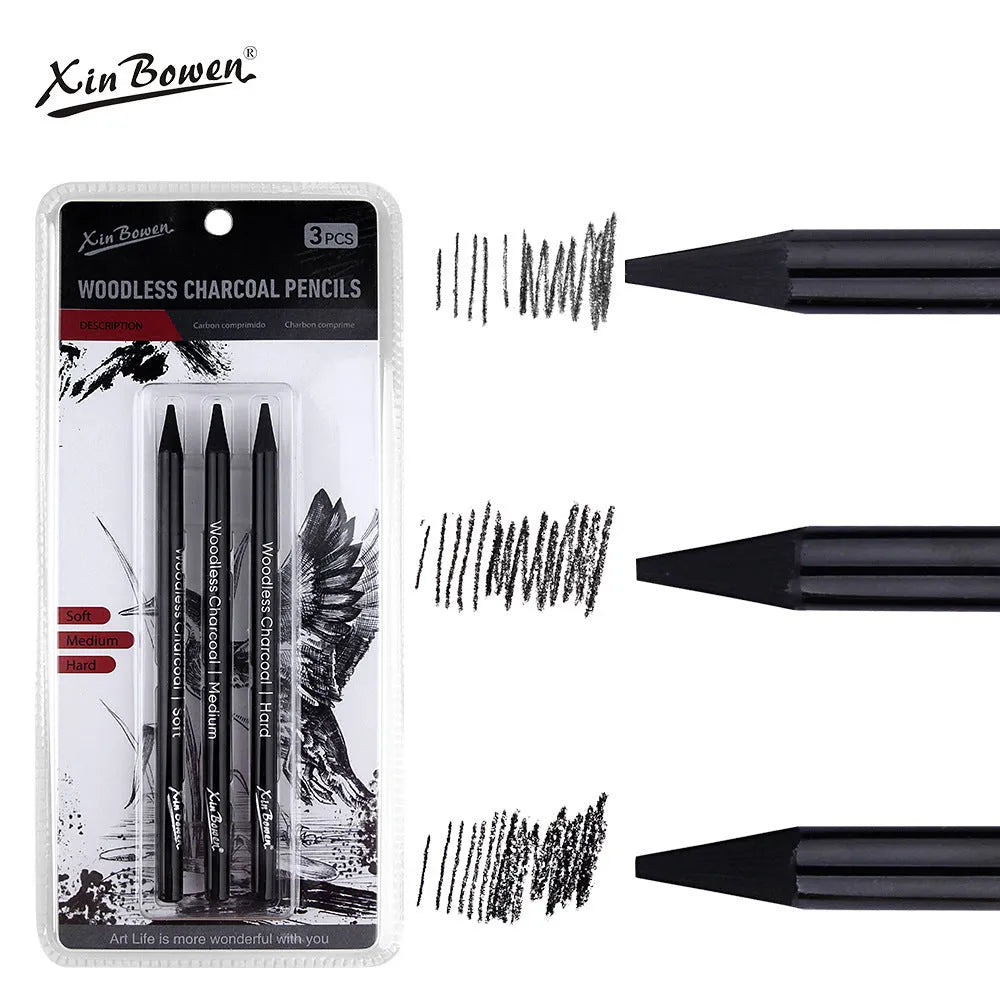 Set of six wood-free graphite art pencils with different grade markings: HB, 2B, 4B, 6B, 8B, and EE.