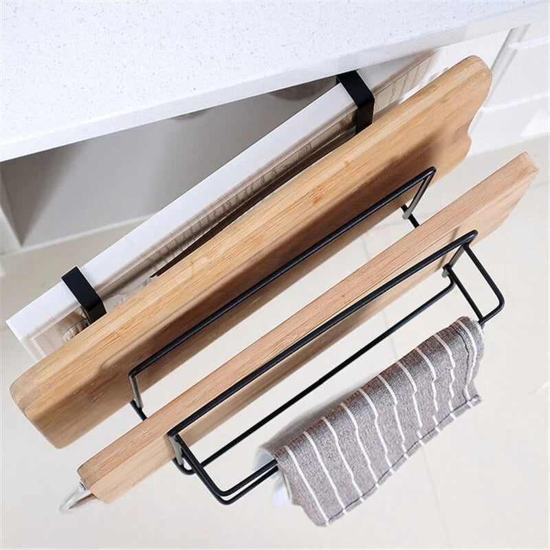 Double layer iron kitchen towel rack for chopping boards and towels