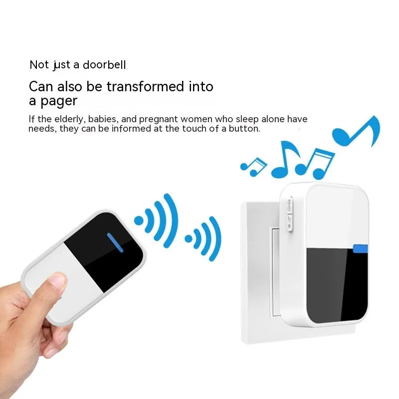 White modern wireless doorbell receiver and transmitter unit on a plain background.