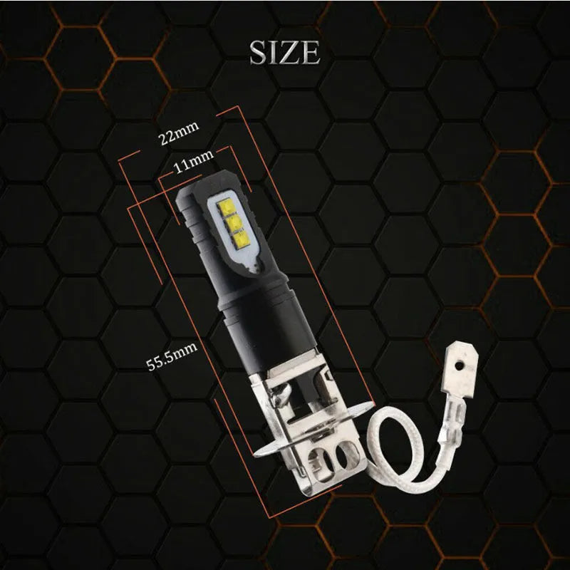 Aluminium alloy car fog lamp bulb for H3 and H1 fittings with white light.