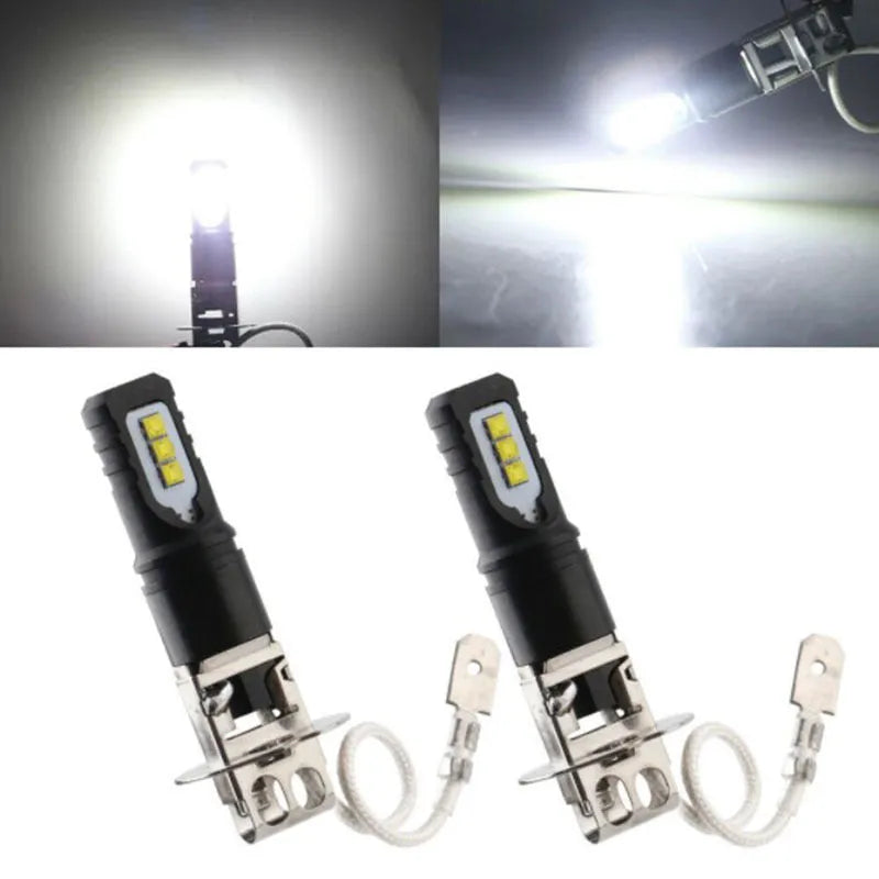 Aluminium alloy car fog lamp bulb for H3 and H1 fittings with white light.