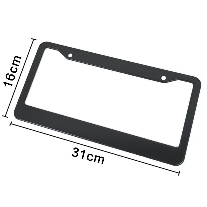 Minimalist black aluminium licence plate frame with square holes for an American Standard car