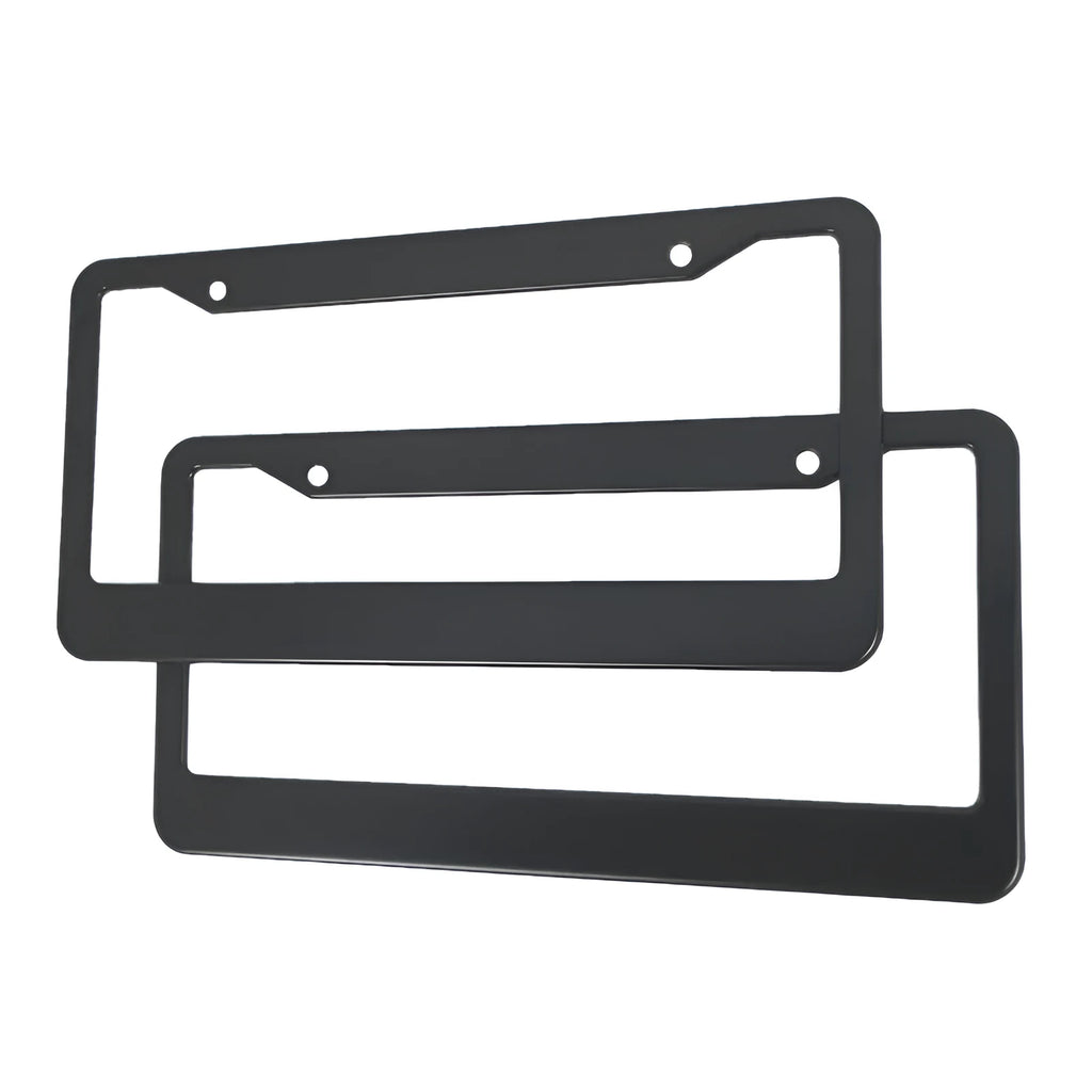 Minimalist black aluminium licence plate frame with square holes for an American Standard car