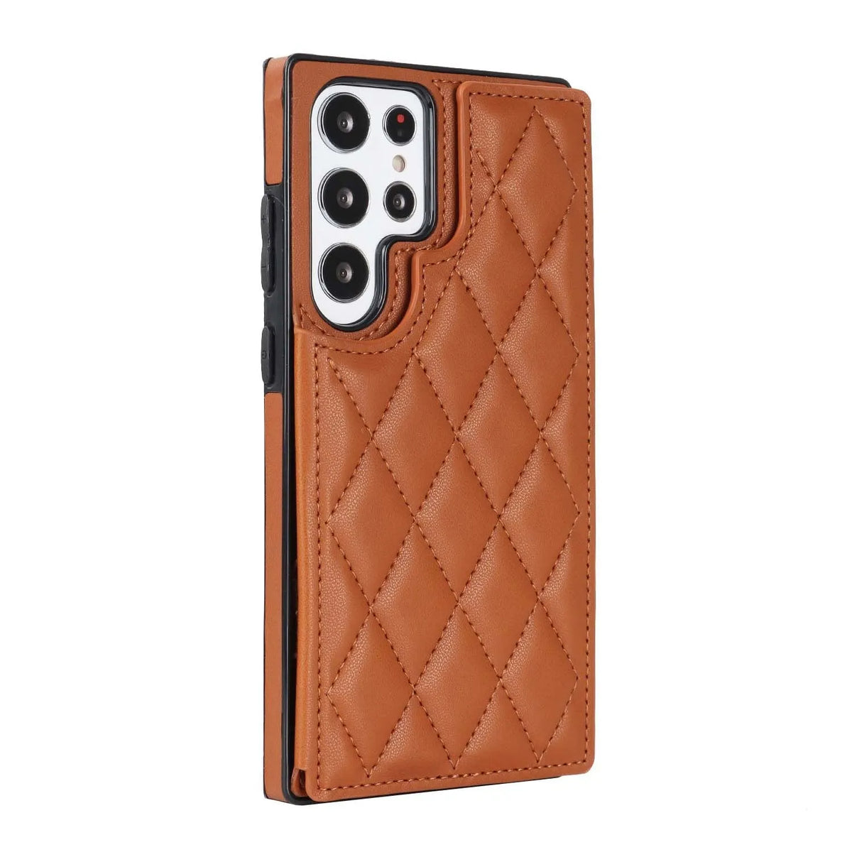 Plaid double buckle phone case for Samsung with card slot and stand in black