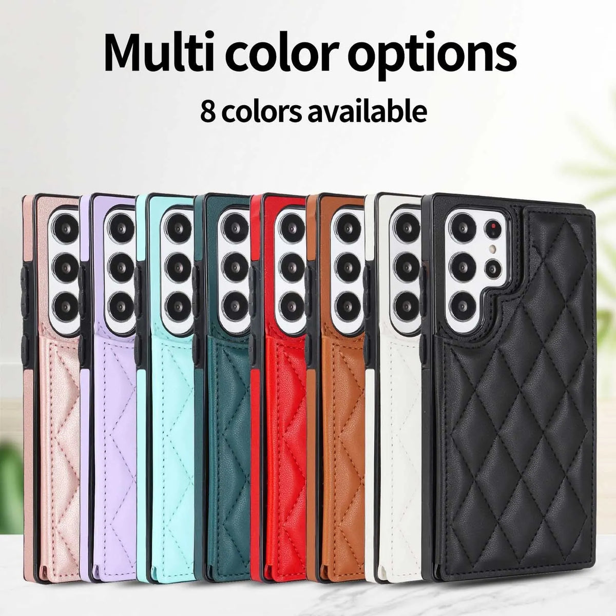 Plaid double buckle phone case for Samsung with card slot and stand in black