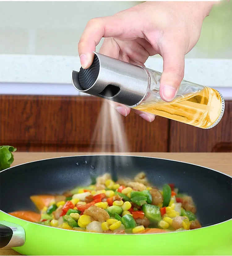 ABS and glass cooking oil spray bottle with push pump in gold, rose gold or silver