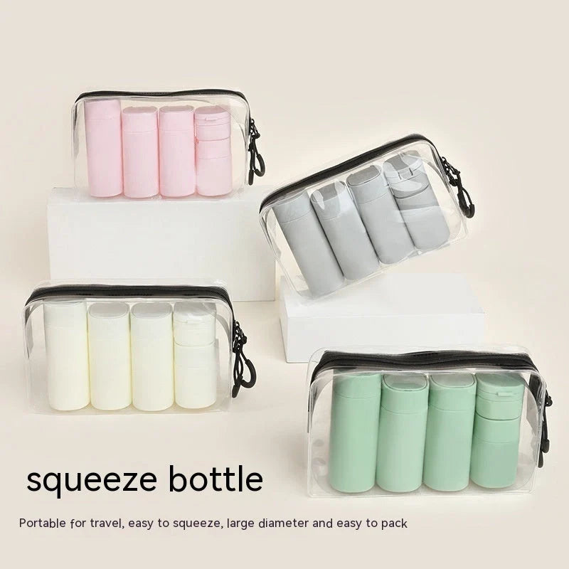 Travel Portable Filling Set Lotion Bottle in white, pink, gray, and green