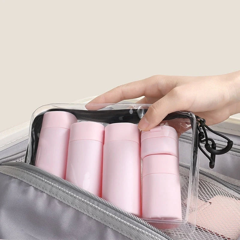 Travel Portable Filling Set Lotion Bottle in white, pink, gray, and green