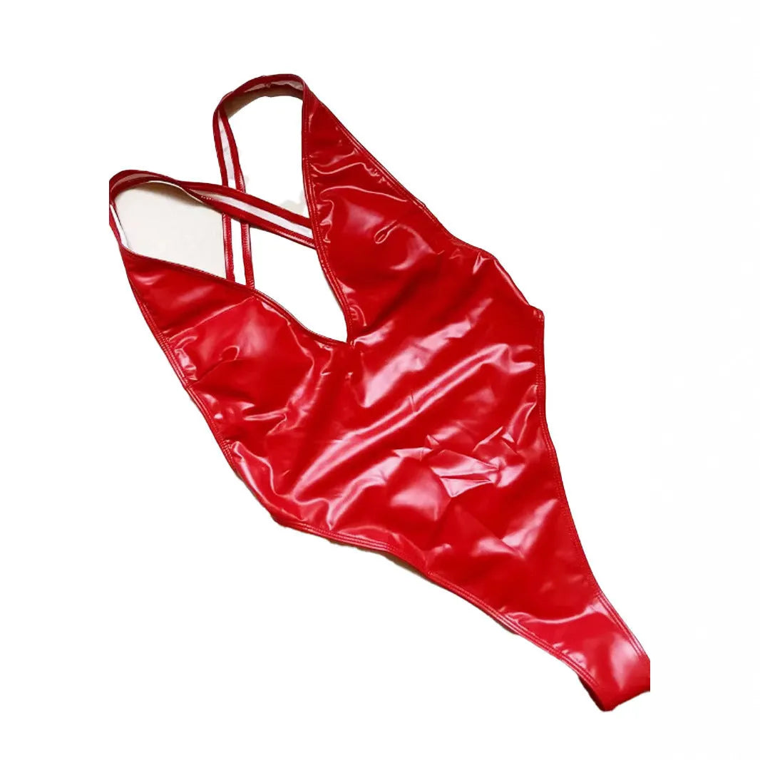 Red sleeveless backless high waist tight jumpsuit for women in polyester fabric