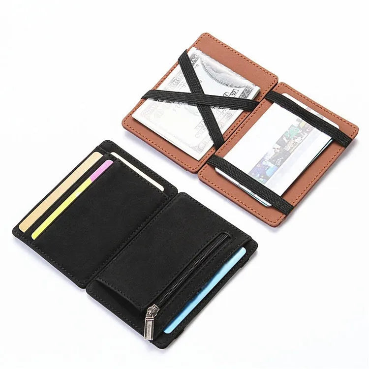PU leather flip card holder wallet with zipper coin purse in multiple colours showing RFID anti-theft design