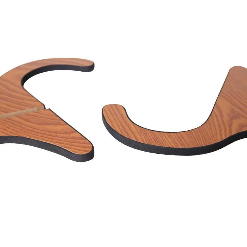 Brown wood folding ukulele stand with EVA padding, suitable for 21 23 26 inch ukuleles