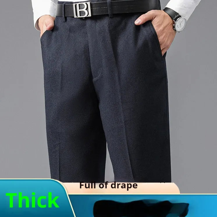 Men's loose high-waist straight suit pants in blue gray polyester fabric