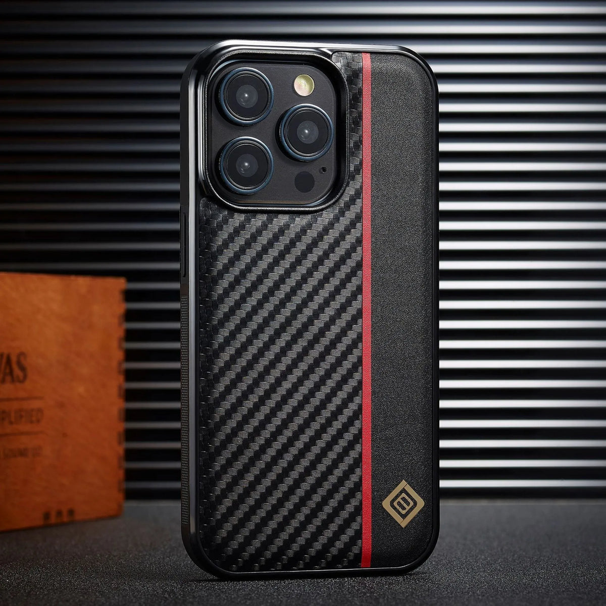 Black anti-fall phone shell with frosted imitation leather and plaid pattern for Apple iPhone