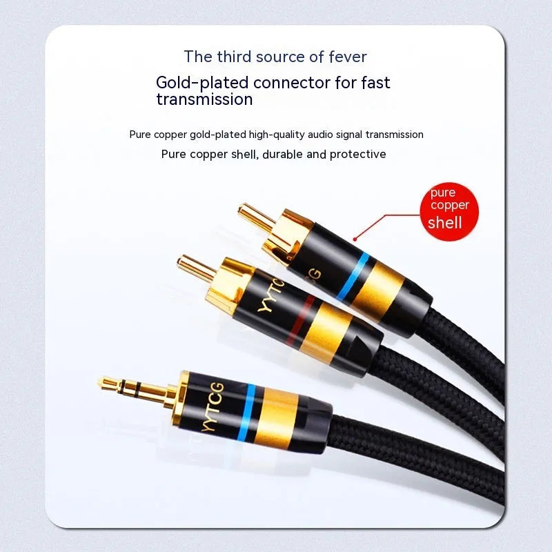 3.5mm to 2RCA computer audio cable with PVC cotton net sheath, available in multiple lengths